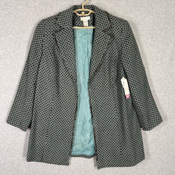 Worthington Blazer Jacket Womens 18 Turquoise Brown Frayed Open
